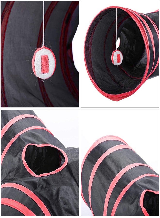 KittuPet لعبة نفق القطط المبهجة كبيرة الحجم من KittuPet قابلة للطي بثلاث طرق للعب في الأماكن المغلقة والمفتوحة مع كرة لعبة معلقة للقطط والجراء والقطط الصغيرة والقطط الصغيرة (أحمر) - Image 4